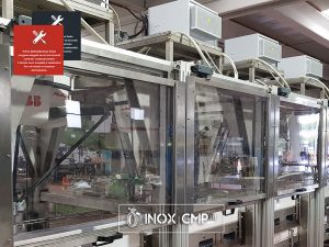 Automatic packaging line4 of frosty food in boxes composed by 4 robots, conveyors and stainless steel structures • Inox Cmp srl©